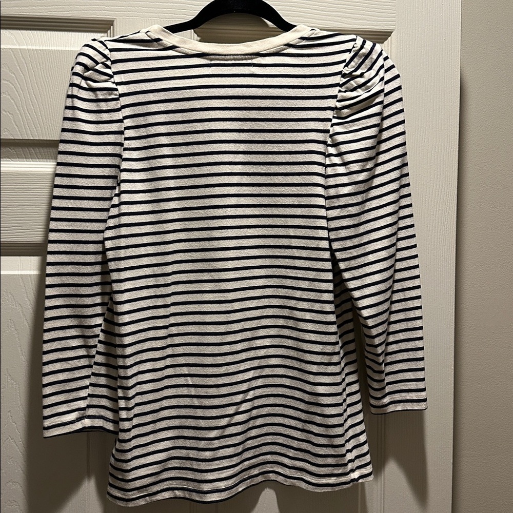 Pomander Place Navy Striped Vesty Puff Shoulder Long Sleeve Knit Top Womens sz M - Picture 4 of 4